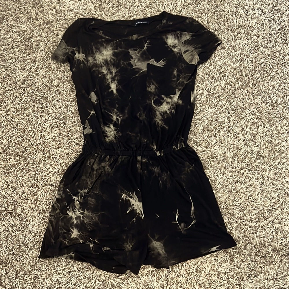 Tie dye romper with cinched waste, pocket and pant pockets - Basil Lola brand